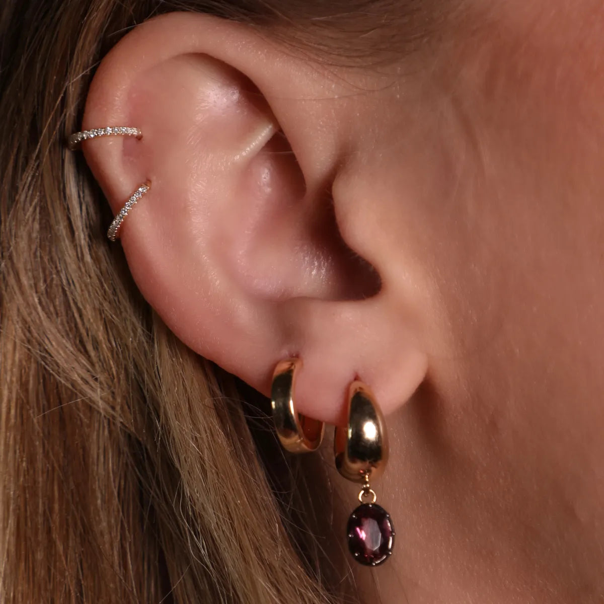 Black Rhodium Plated Garnet Drop Earrings-Earrings-Mama Bijoux