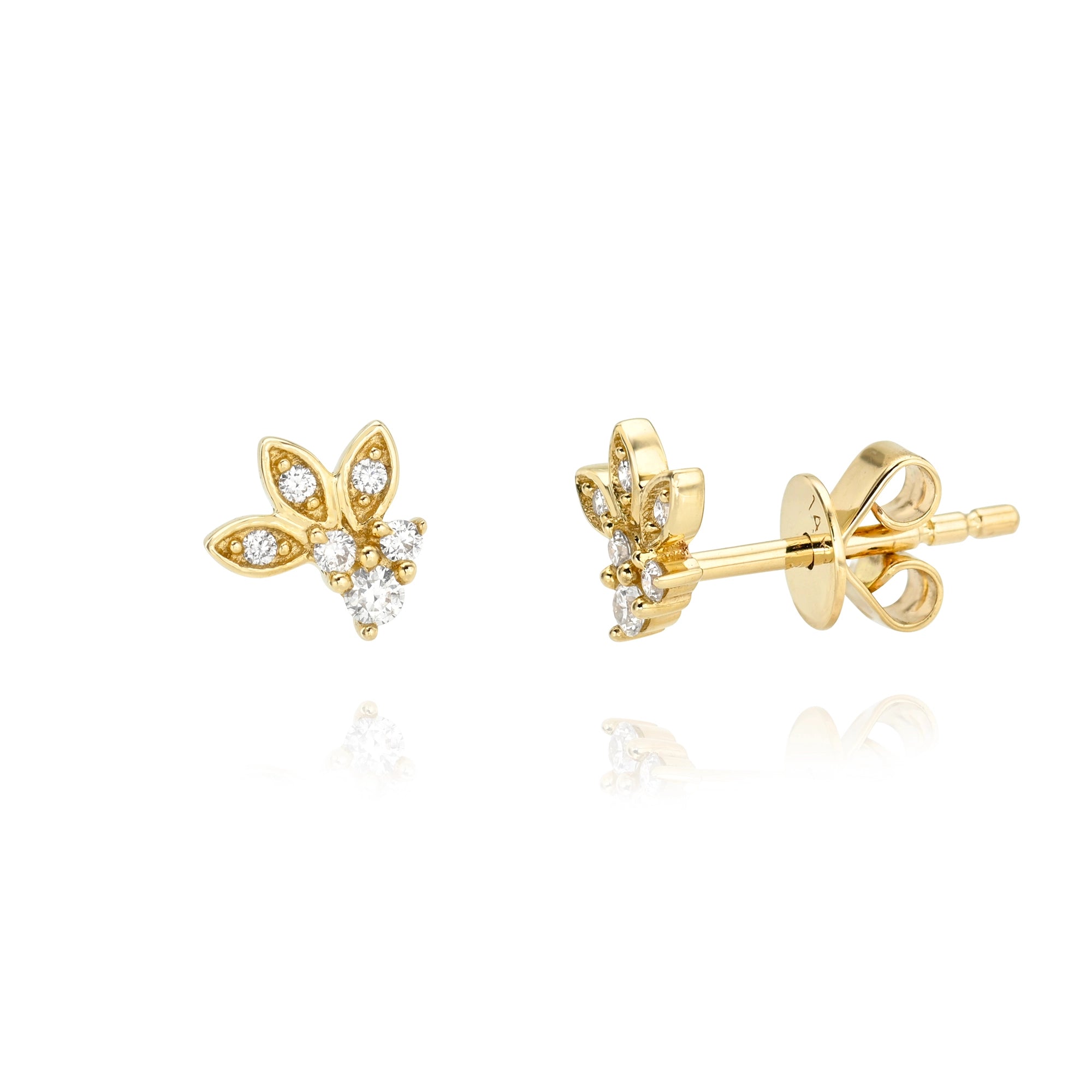 Blooming Lotus Diamond Studs Mama Bijoux Fine Jewelry 14k yellow gold natural diamonds