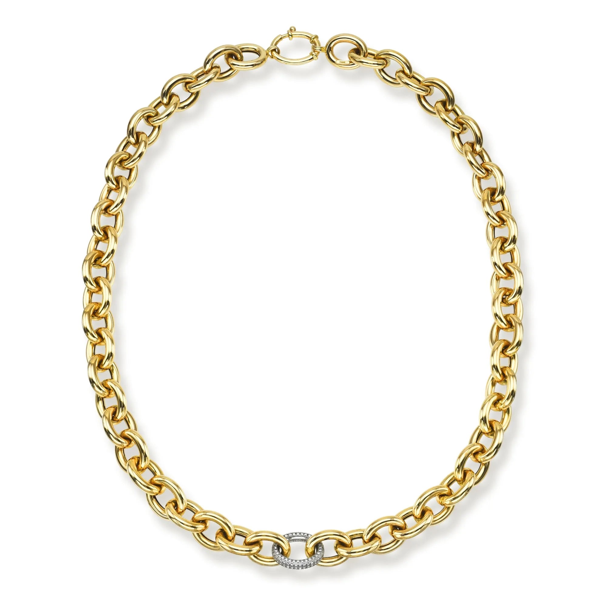 Chunky Round Diamond Pavé Link Necklace — Necklaces — Mama Bijoux fine jewelry