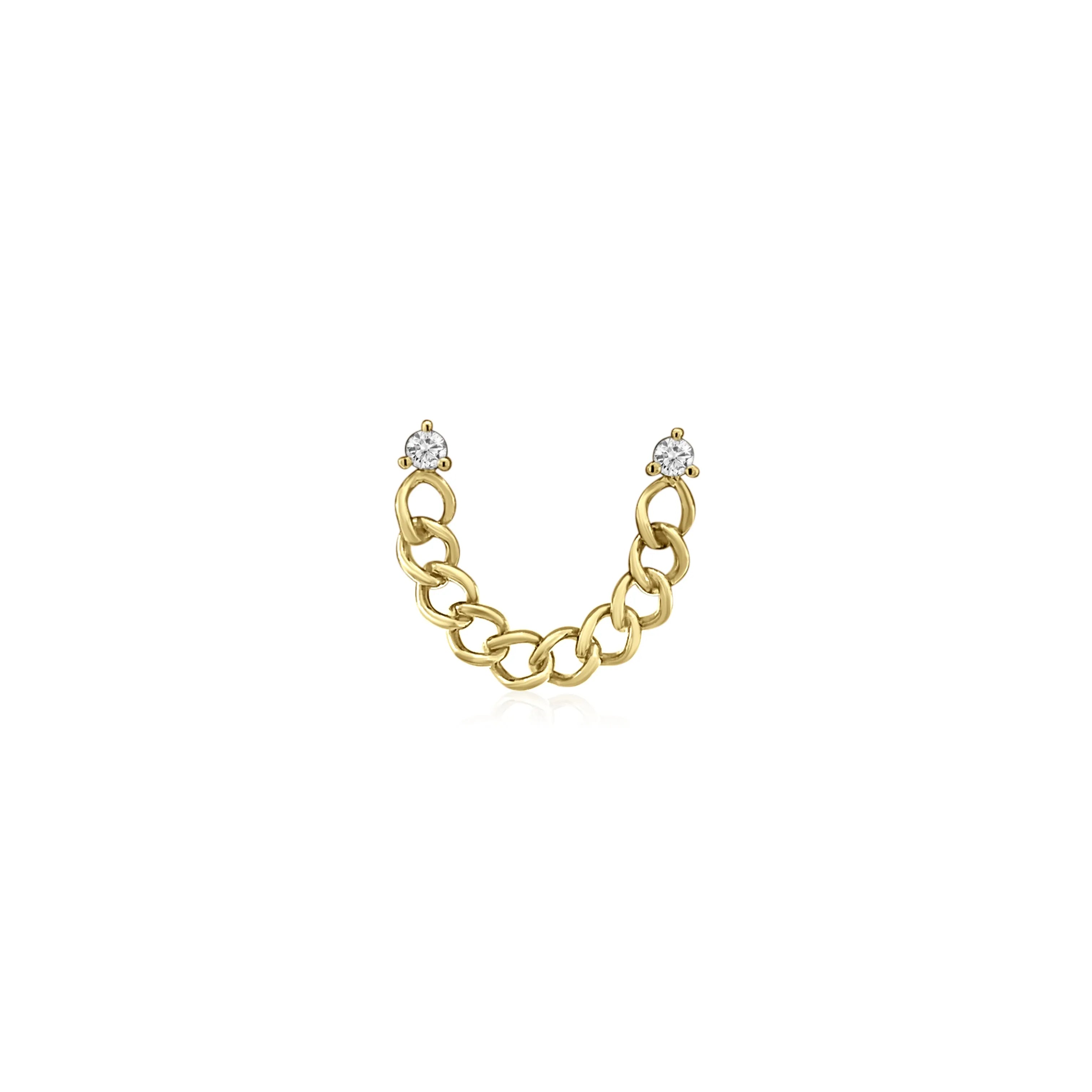 Curb Chain Double Diamond Stud (Sold as Singles) — Earrings — Mama Bijoux fine jewelry