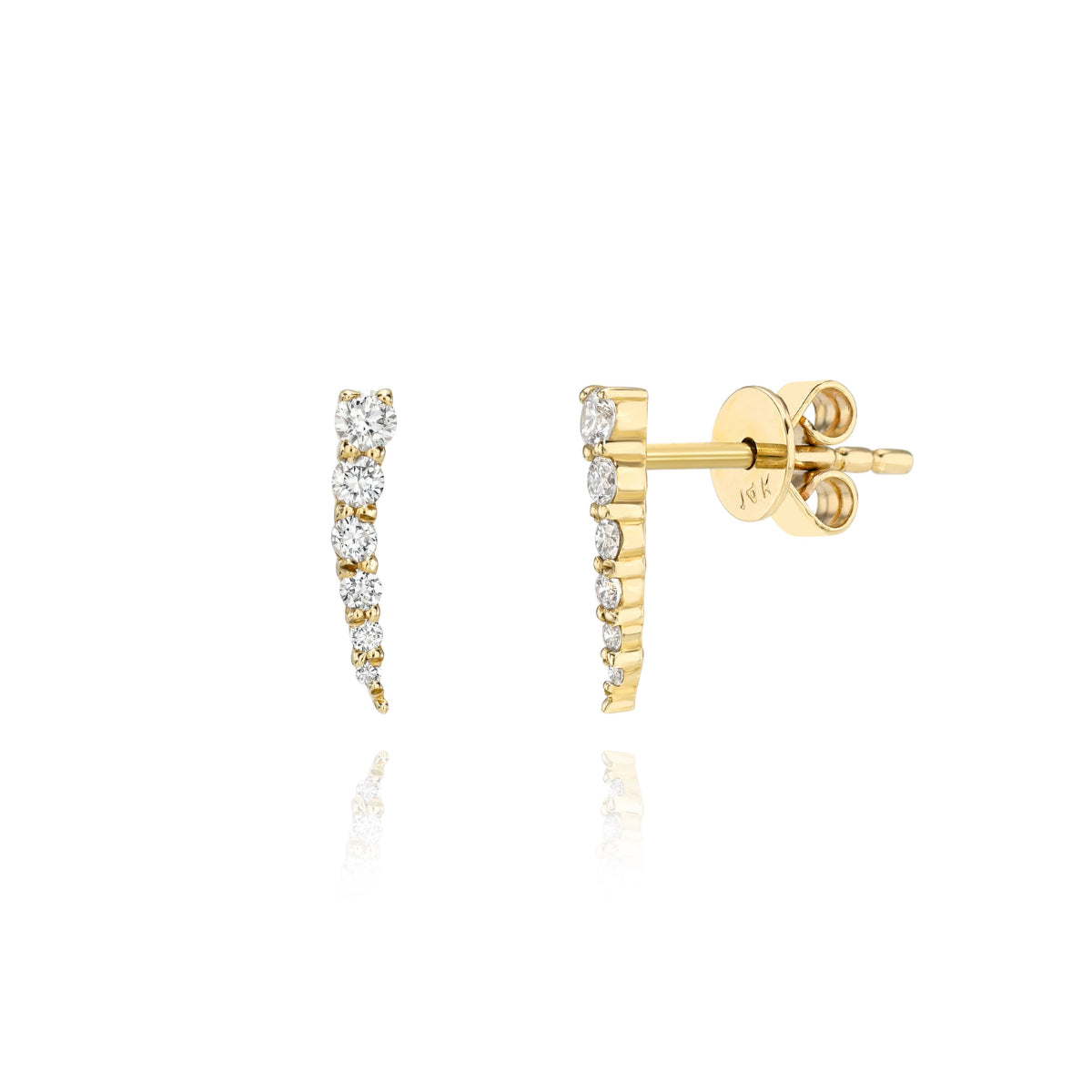 Curved Spike Crawler Studs, 14k yellow gold, natural diamonds, Mama Bijoux Fine Jewelry
