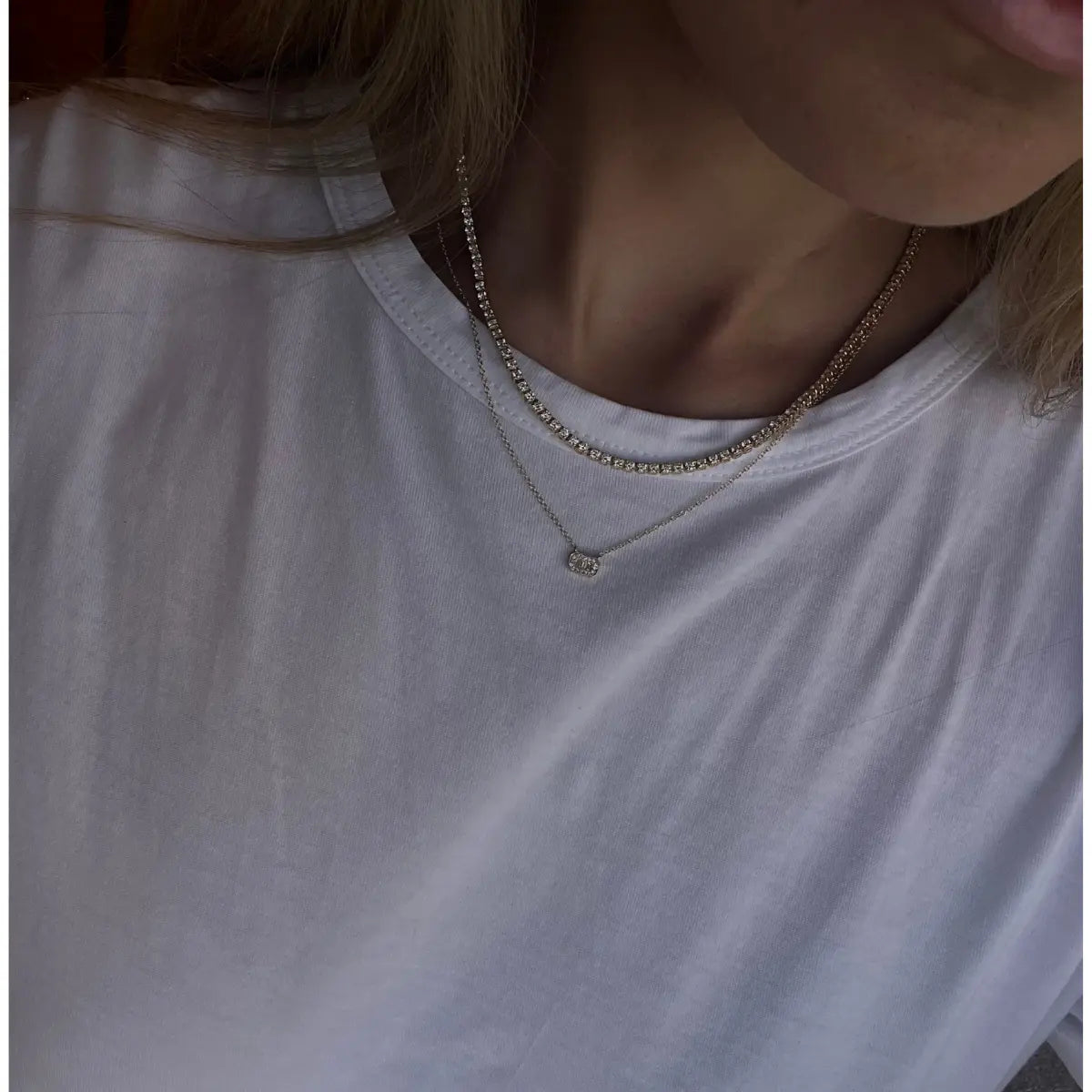 Dainty Illusion Emerald Shape Diamond Necklace Mama Bijoux Fine Jewelry 14k yellow gold natural diamonds