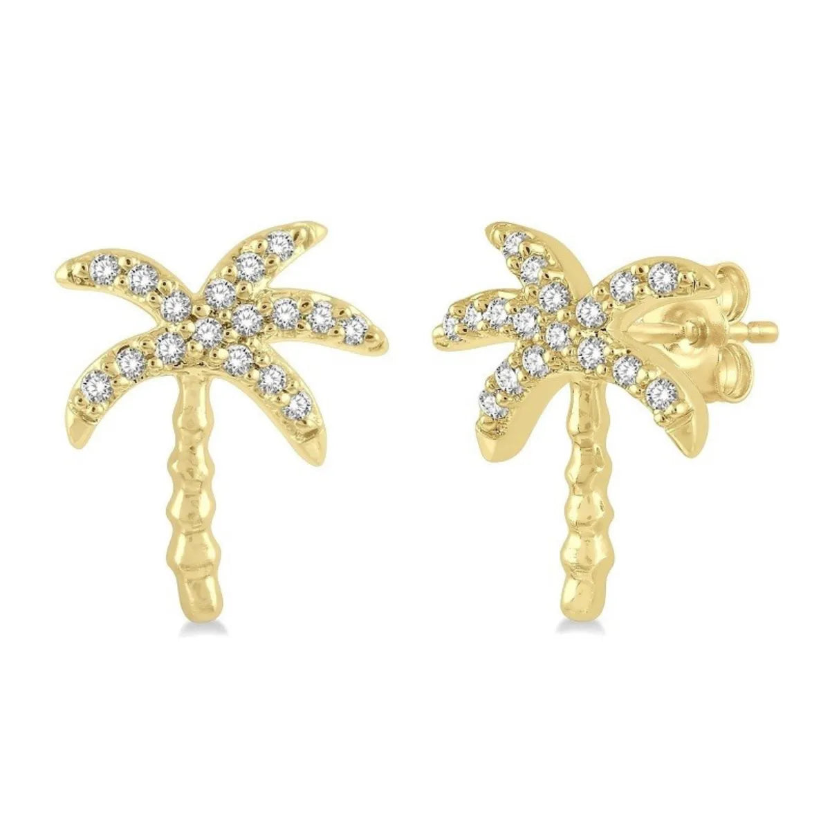 Diamond palm tree stud earrings in 14k yellow gold with .06 ctw natural diamonds — Mama Bijoux