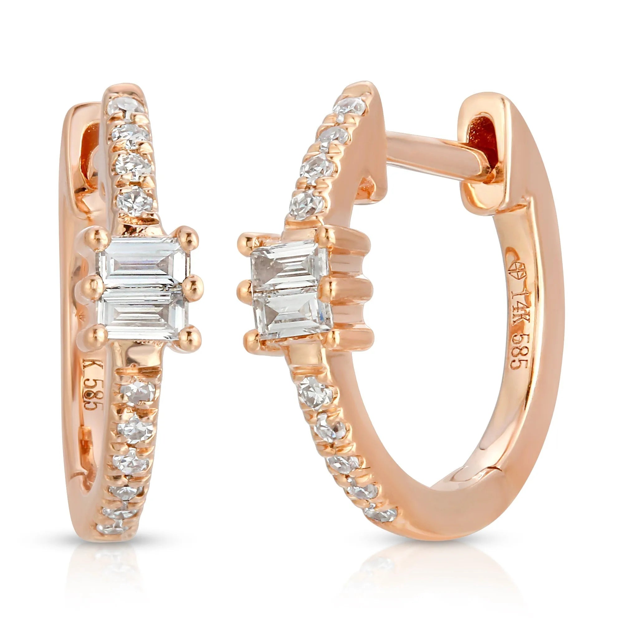 Diamond Pavé & Baguette Huggies — Earrings — Mama Bijoux fine jewelry