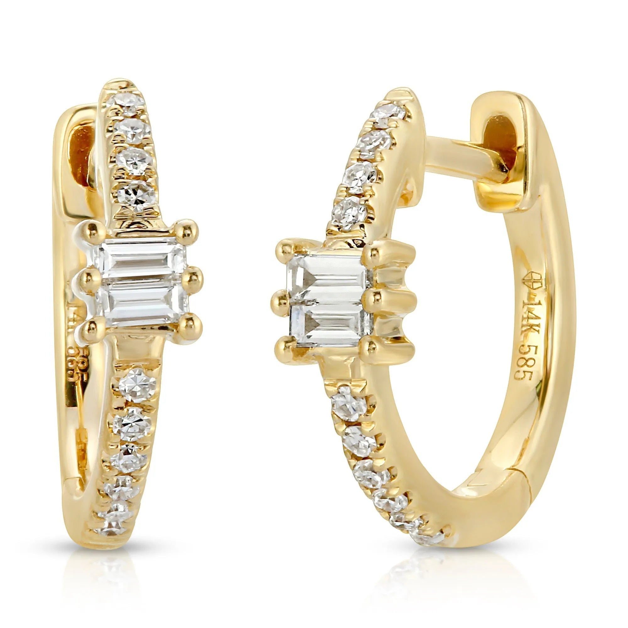 Diamond Pavé & Baguette Huggies — Earrings — Mama Bijoux fine jewelry