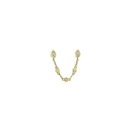 Diamond Pear Chain Studs (Sold as Singles) — Earrings — Mama Bijoux fine jewelry