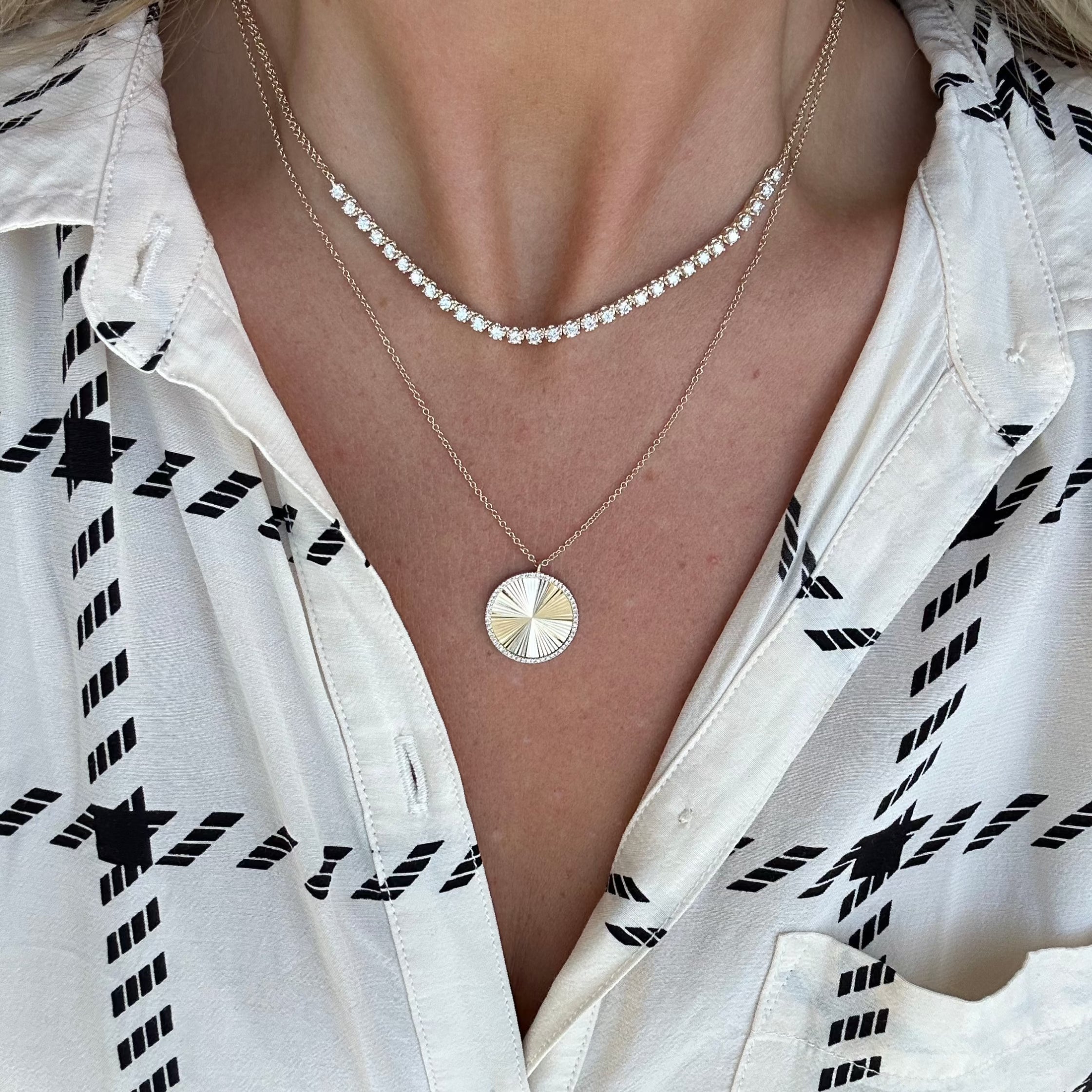 Diamond Rimmed Medallion Necklace — Necklaces — Mama Bijoux fine jewelry