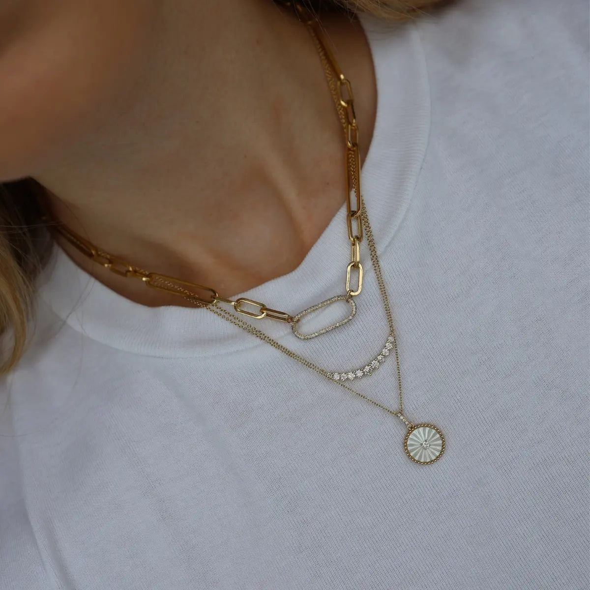Diamond Pavé Mix Link Chain Necklace Mama Bijoux Fine Jewelry 14k gold natural diamonds