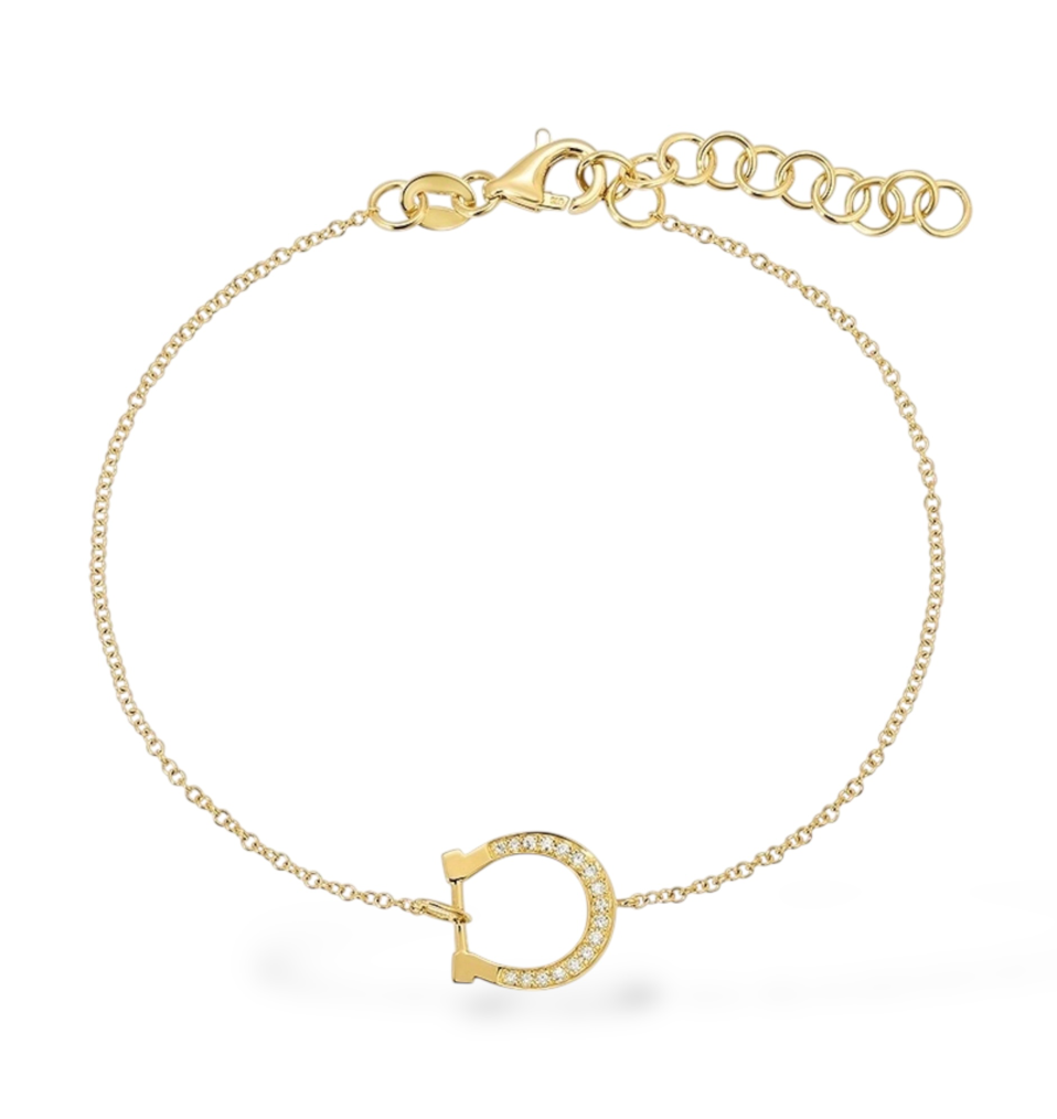 Bracelet with horseshoe charm and pavé diamonds. Mama Bijoux Fine Jewelry 14k Yellow Gold