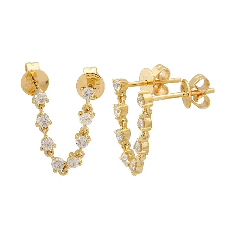 Double Stud Diamond Chain Earrings (.32 carat) — Earrings — Mama Bijoux fine jewelry