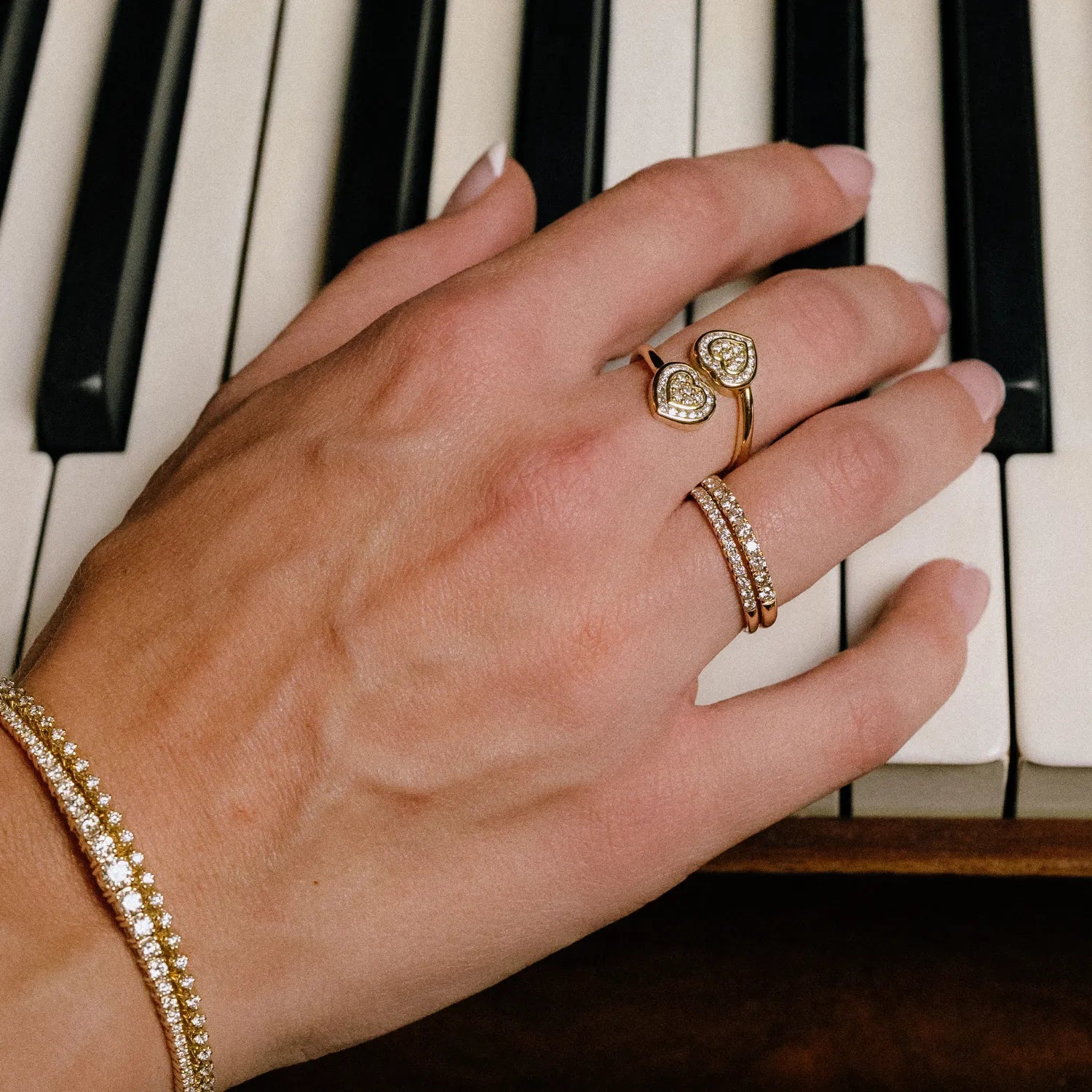 Double Heart Ring-Rings-Mama Bijoux