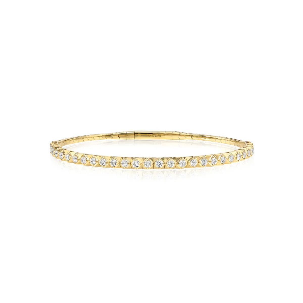 Edgy Pyramid Diamond Flexible Bangle (Halfway Around) Mama Bijoux fine jewelry 14k yellow gold natural diamonds