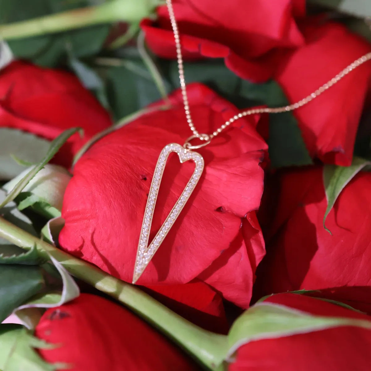 Elongated Open Heart Pave Charm-Charms & Pendants-Mama Bijoux