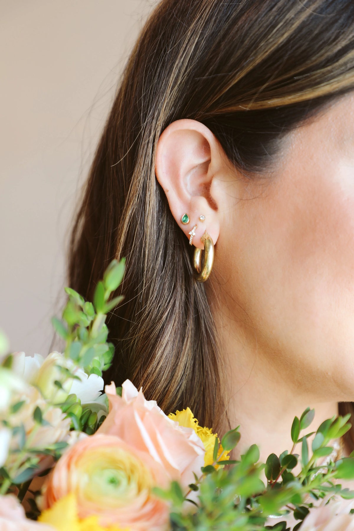 Emerald Bezel Pear Shaped Studs — Earrings — Mama Bijoux fine jewelry
