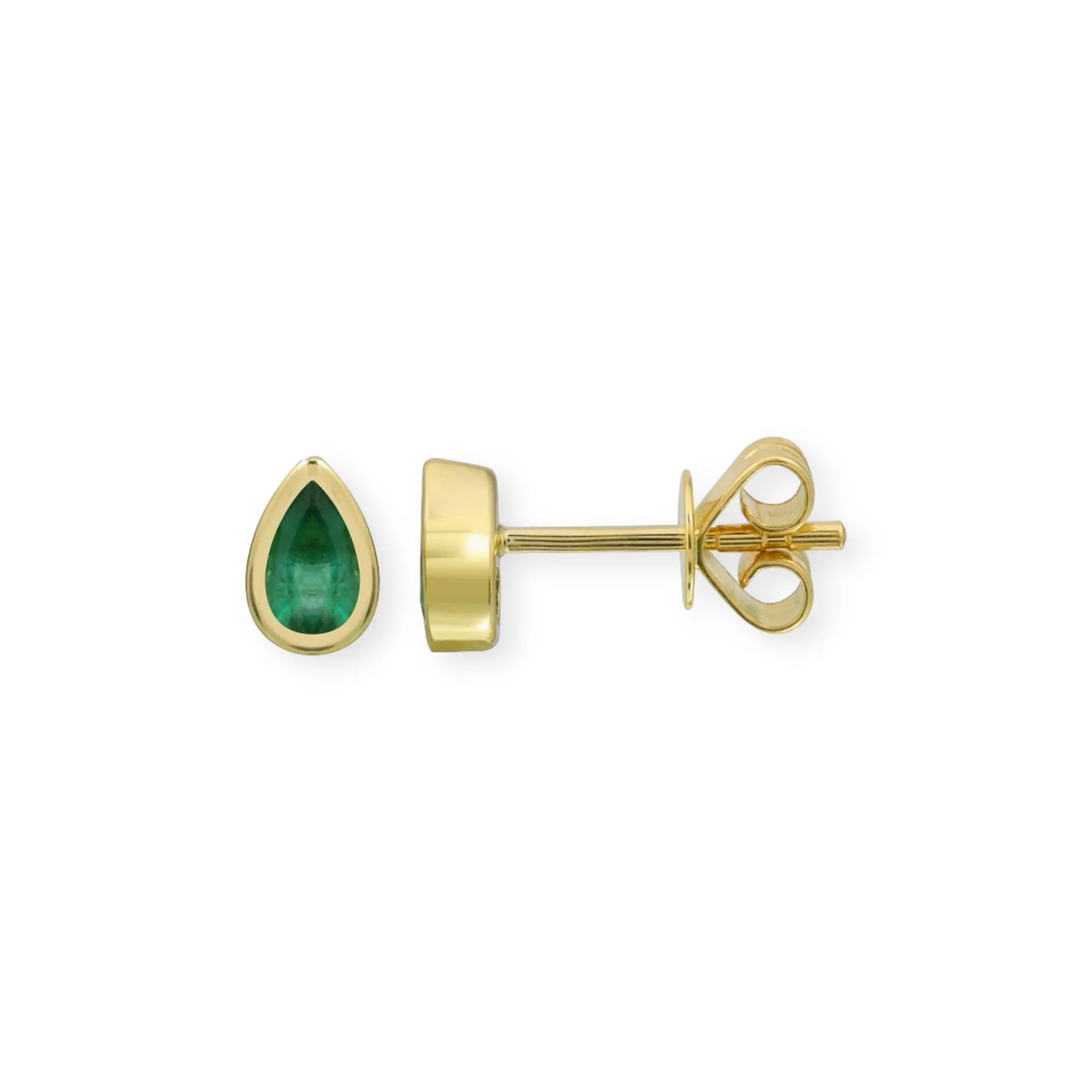 Emerald Bezel Pear Shaped Studs — Earrings — Mama Bijoux fine jewelry