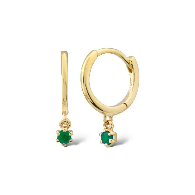 Emerald Drop 14k Gold Continuous Huggies — Earrings — Mama Bijoux fine jewelry