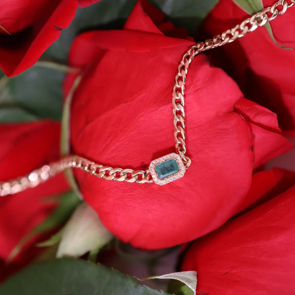 Emerald Curb Chain Bracelet-Bracelets-Mama Bijoux