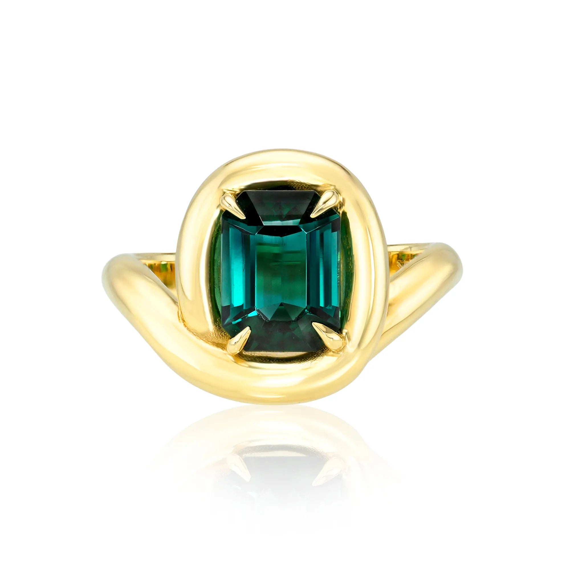 gold swirl ring with green tourmaline stone