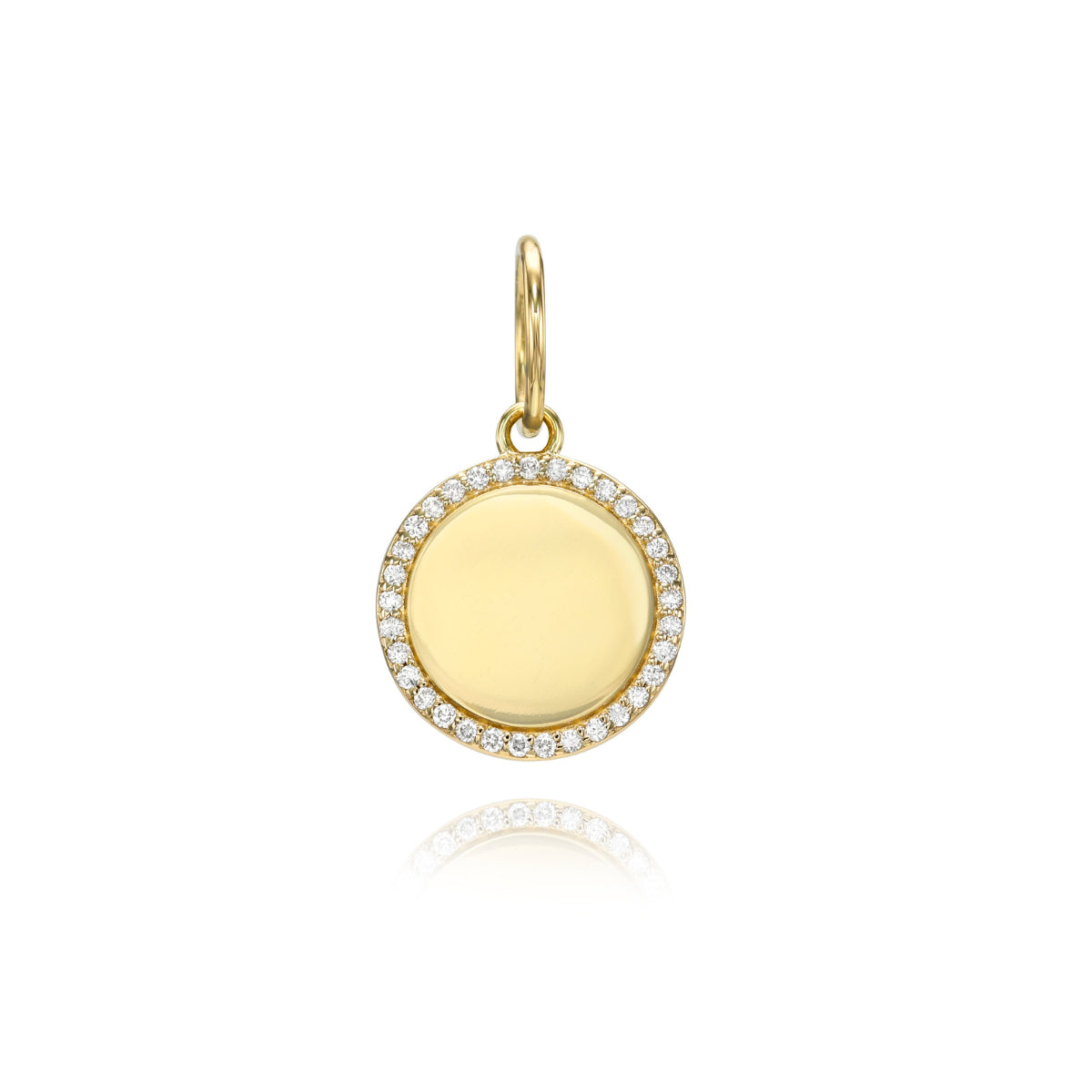 Engravable Diamond Rim & Gold Charm 14k yellow gold natural diamonds Mama Bijoux Fine Jewelry