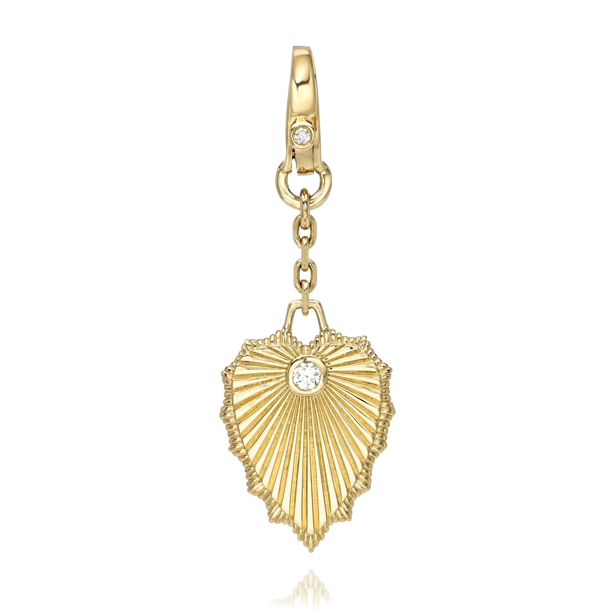 Fluted Diamond Drop Heart Charm Mama Bijoux Fine Jewelry 14k yellow gold natural diamonds