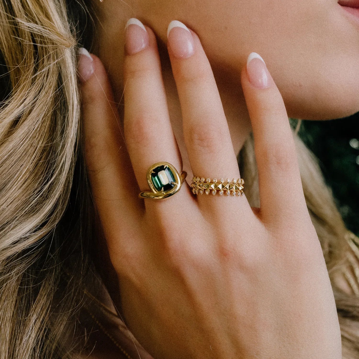 Gold Pyramid & Diamond Ring-Rings-Mama Bijoux