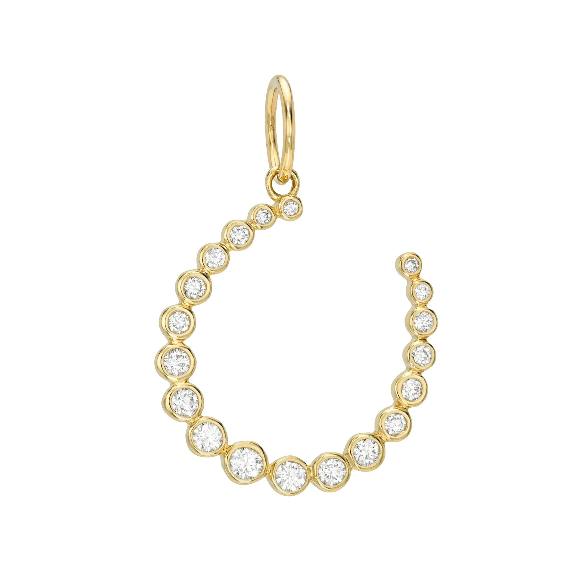 Graduated Bezel Diamond Horseshoe Charm-Charms & Pendants-Mama Bijoux