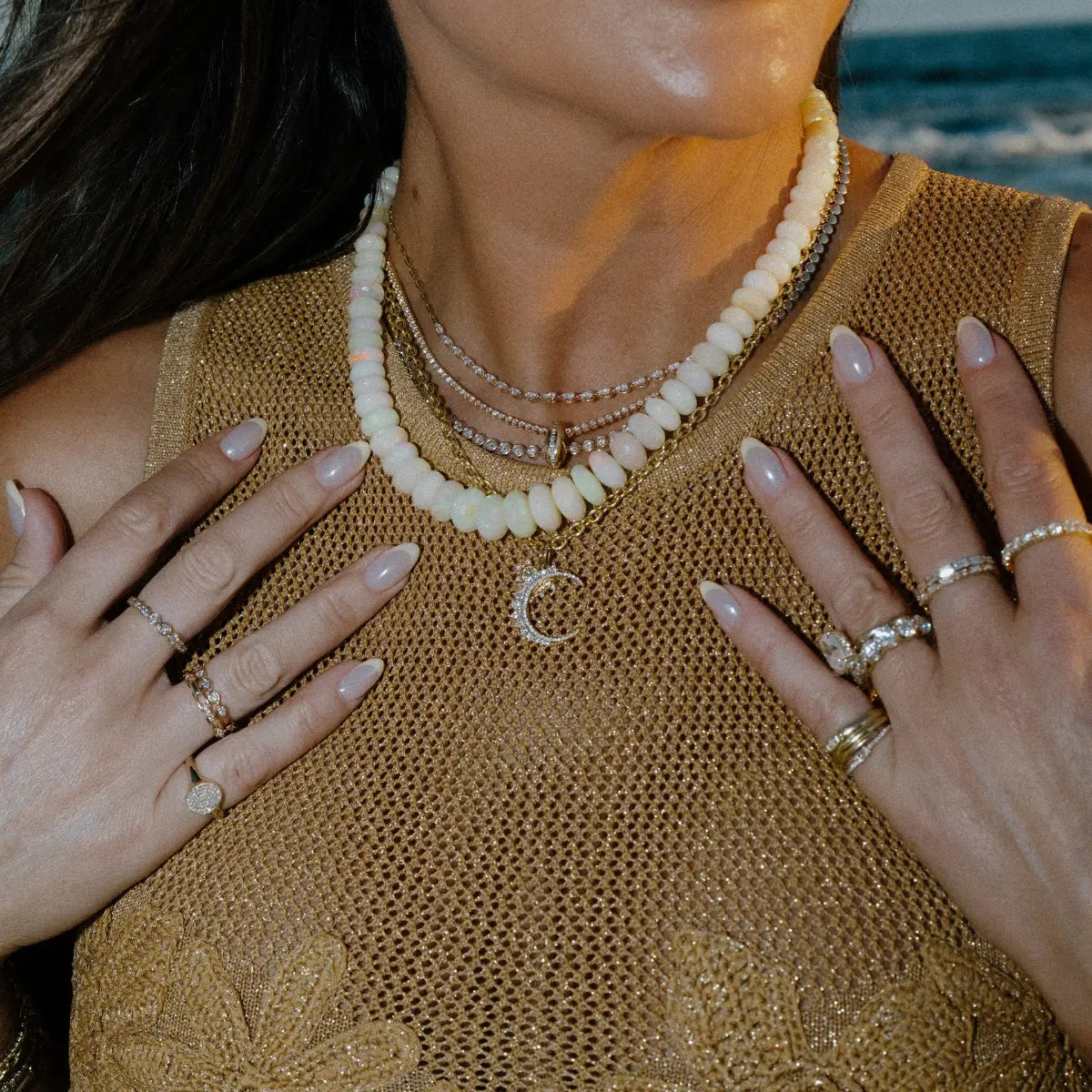 Graduated Natural Opal Beaded Necklace Mama Bijoux Fine Jewelry 14k yellow gold natural opals