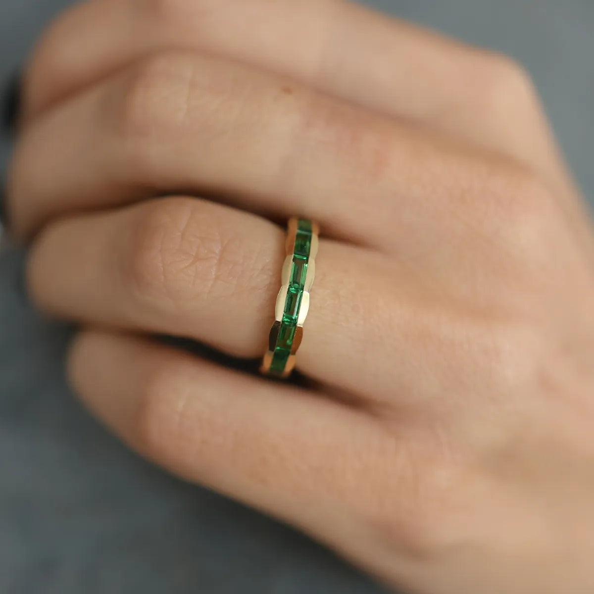 Green Tsavorite Half Bezeled Eternity Band-Rings-Mama Bijoux