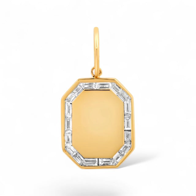 Baguette Diamond Engravable Octagon Charm-Charms & Pendants-Mama Bijoux