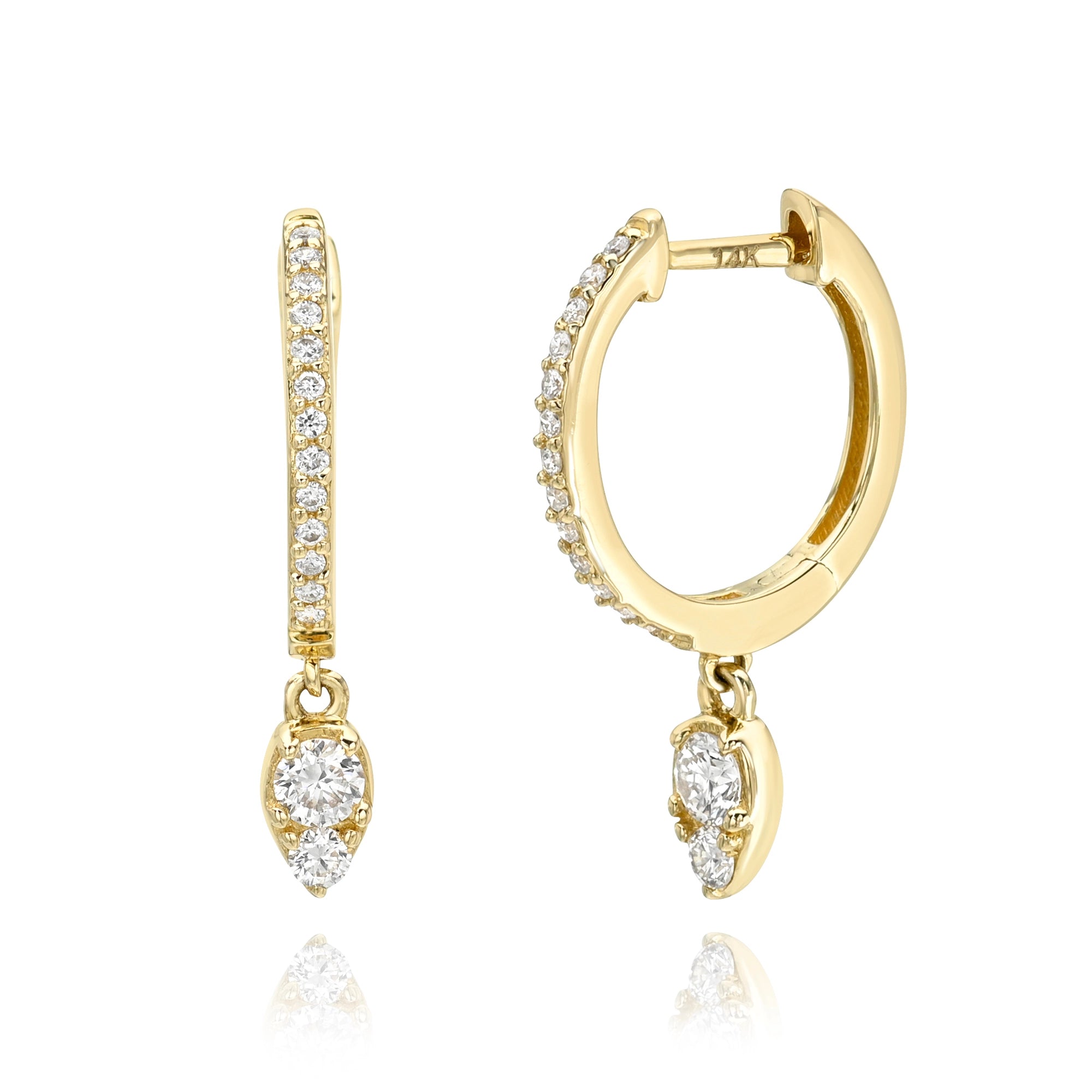 Illusion Pear Diamond Charm Huggies Mama Bijoux Fine Jewelry 14k yellow gold natural diamonds