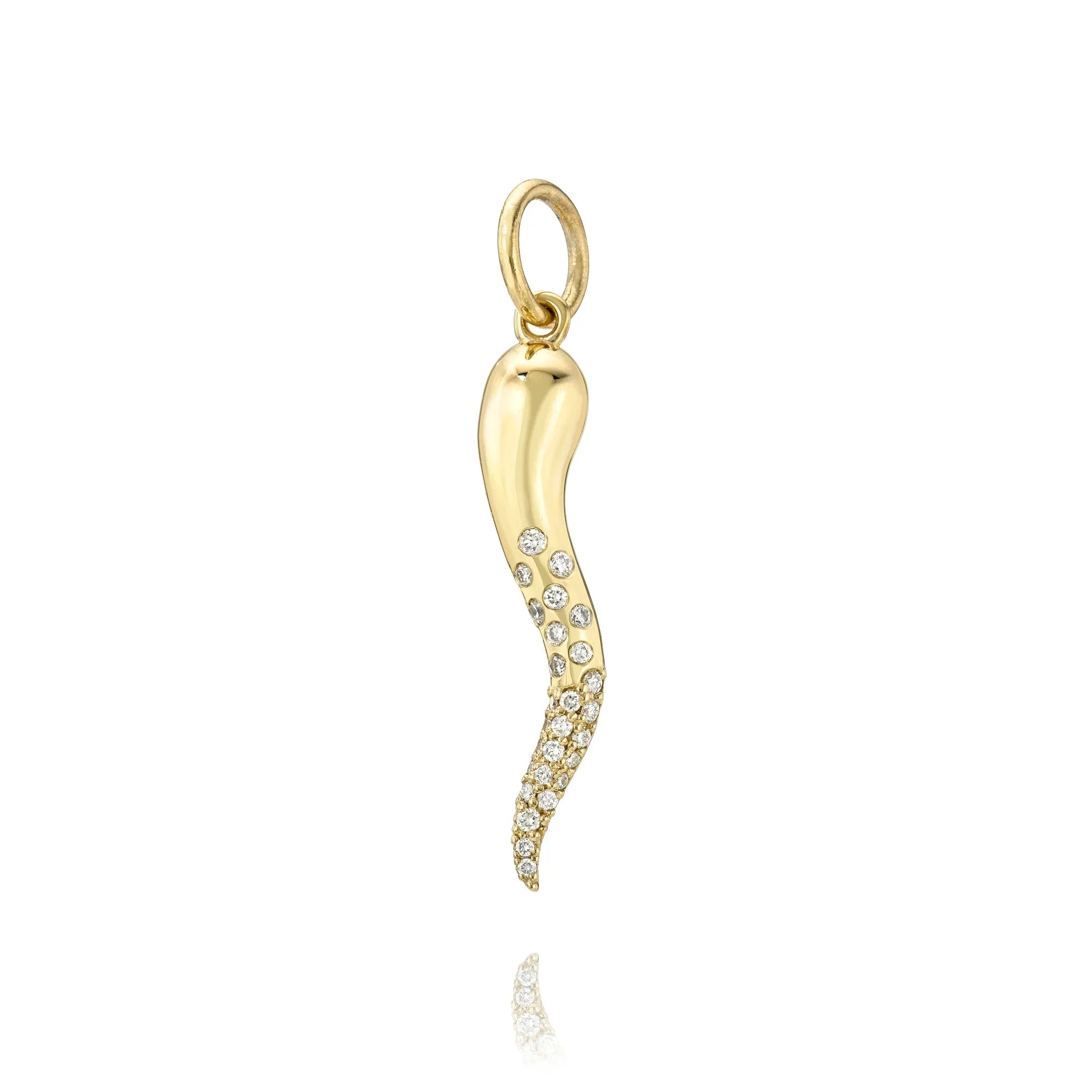 14k Solid Gold & Scattered Diamond Italian Horn-Charms & Pendants-Mama Bijoux