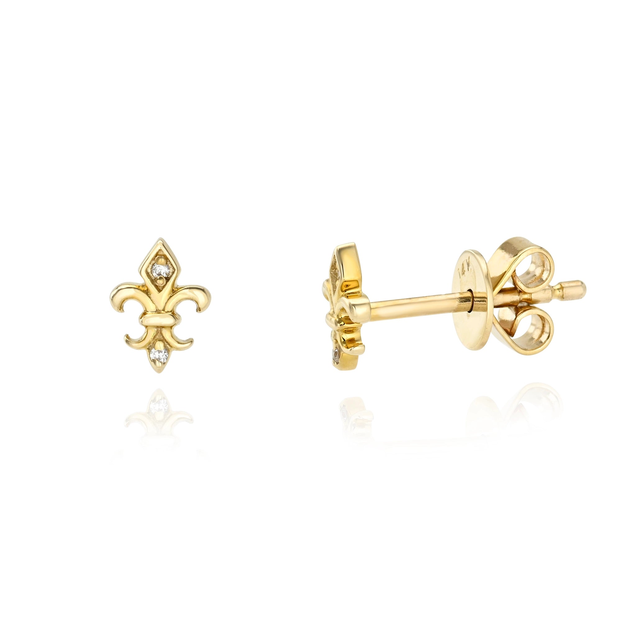 Itty Bitty Fleur De Lys Stud Mama Bijoux Fine Jewelry 14k yellow gold natural diamonds