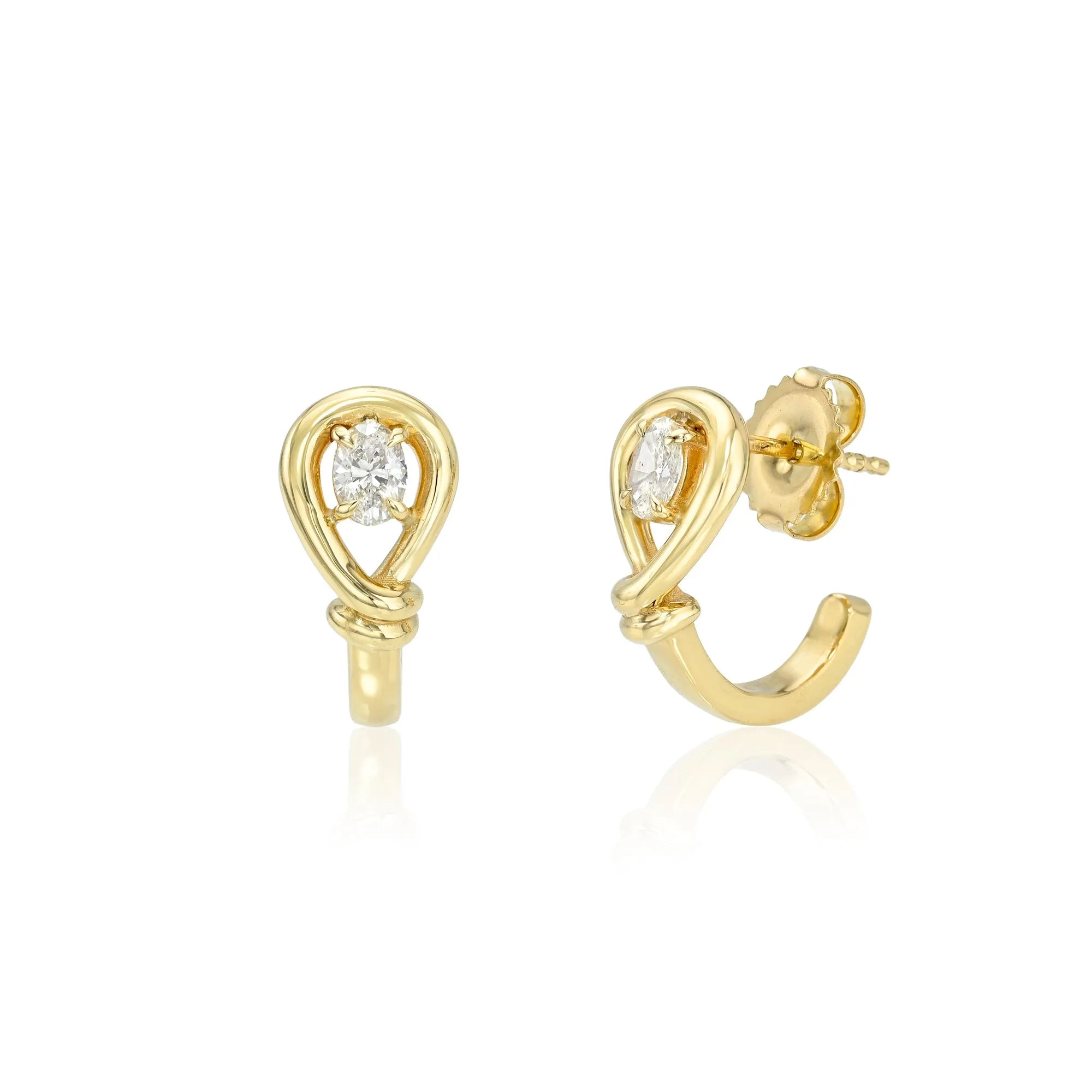 Lasso Oval Diamond Huggie Stud Earrings-Earrings-Mama Bijoux