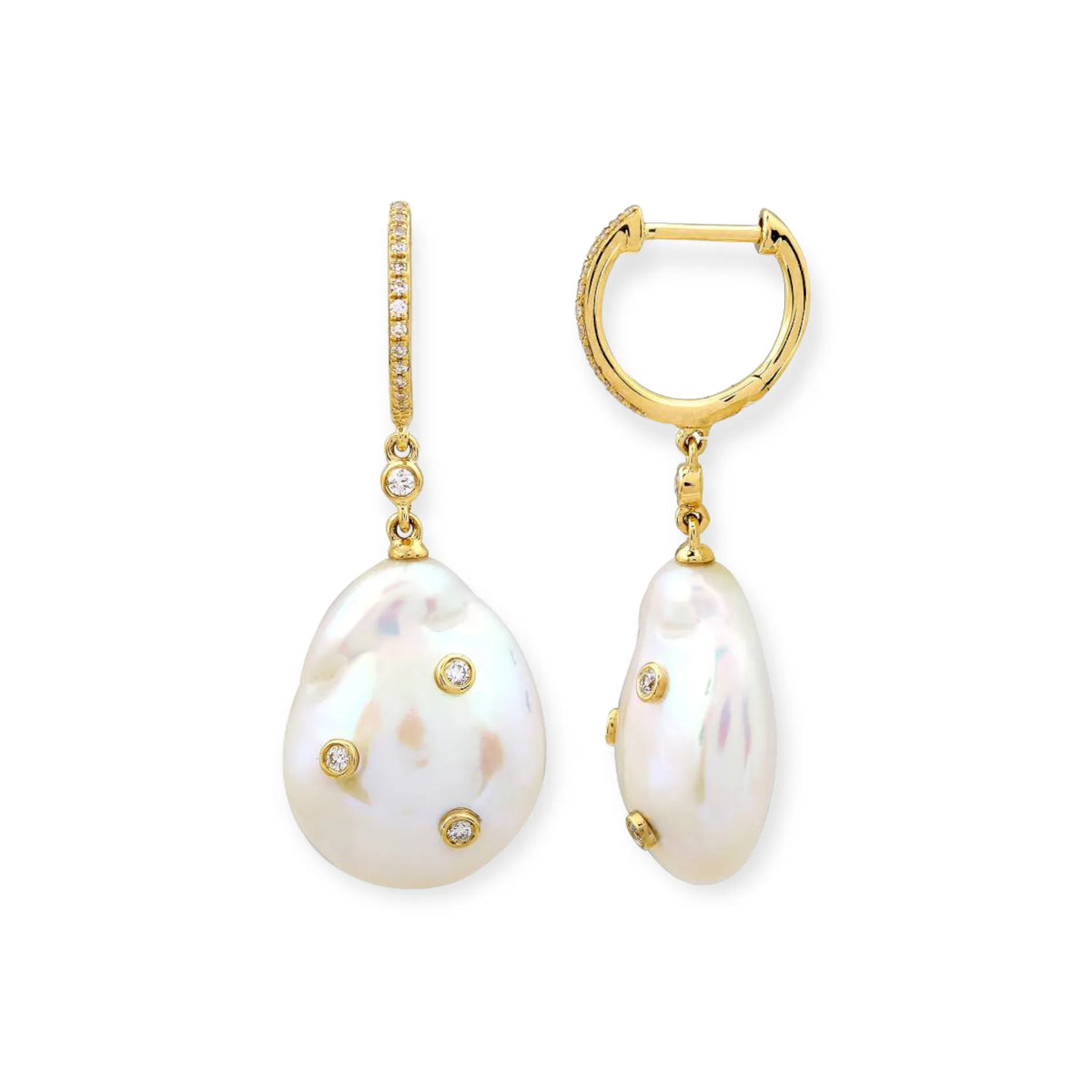 Le Pearl Diamond Inlay Huggies โ Earrings โ Mama Bijoux fine jewelry