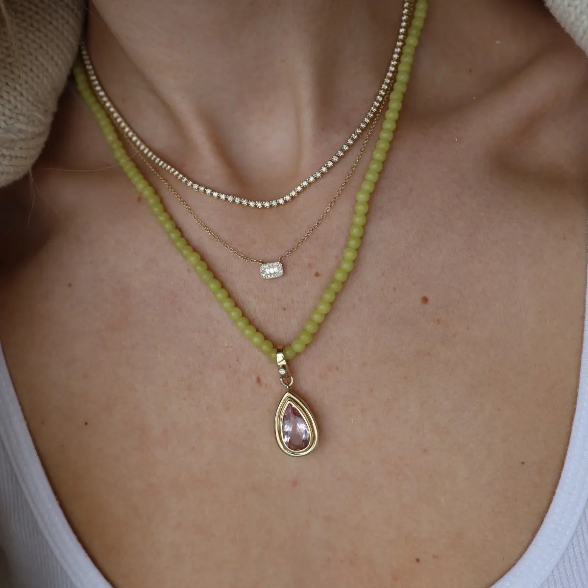 Lemon Citrus Jade Beaded Necklace Mama Bijoux fine jewelry 14k yellow gold natural diamonds