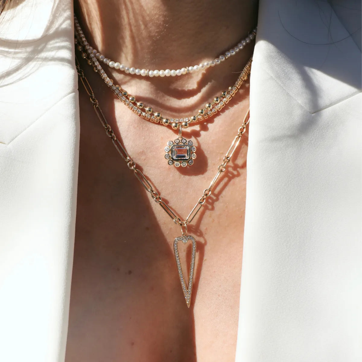 Pearl and Diamond Pavé Bead Necklace-Necklaces-Mama Bijoux