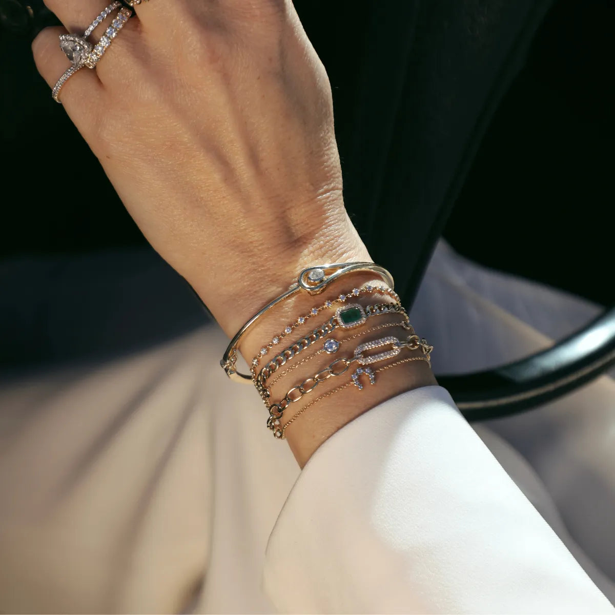 Lasso Oval Diamond Bangle-Bracelets-Mama Bijoux