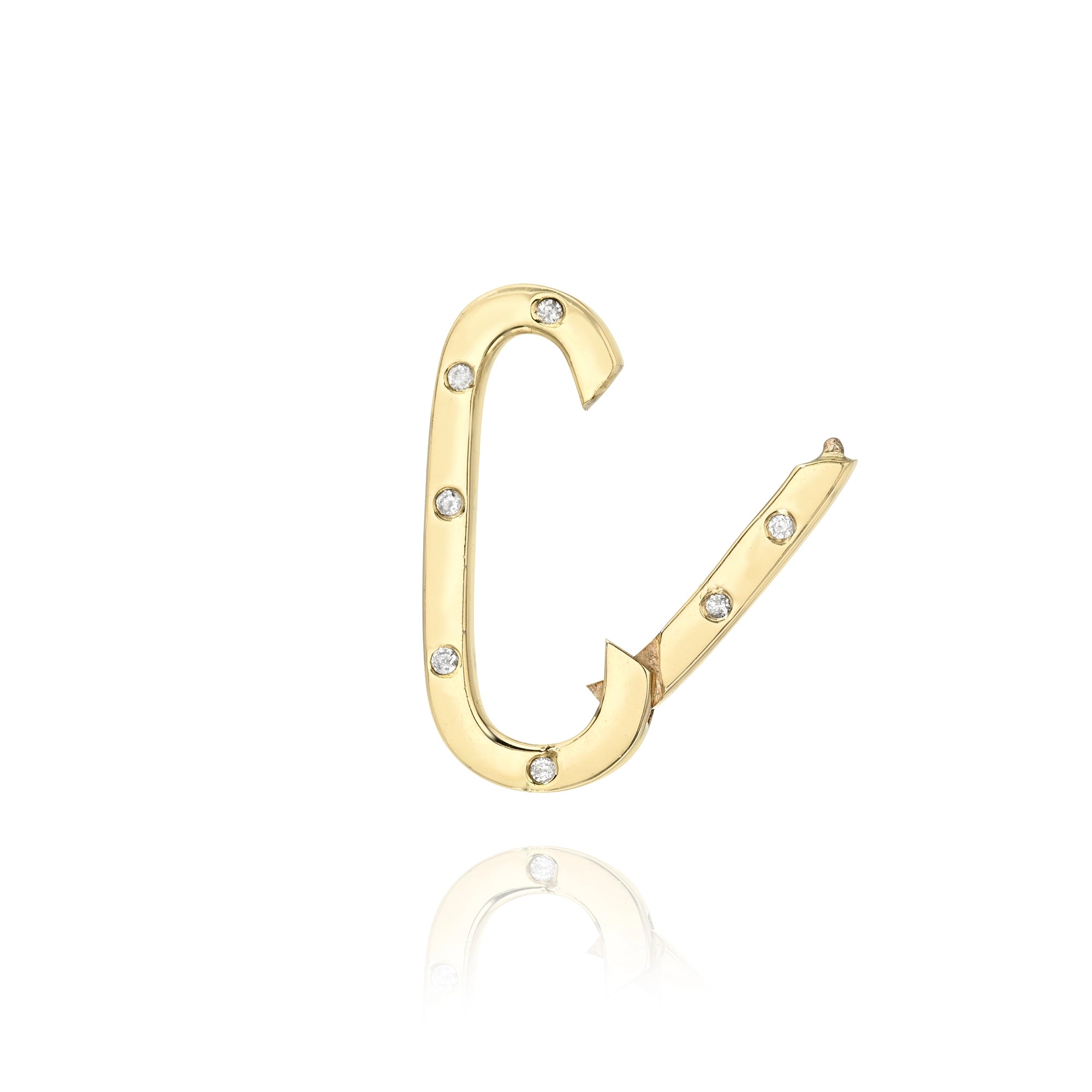 Medium Solid Gold & Diamond Inlay Carabiner Mama Bijoux Fine Jewelry 14k yellow gold natural diamonds