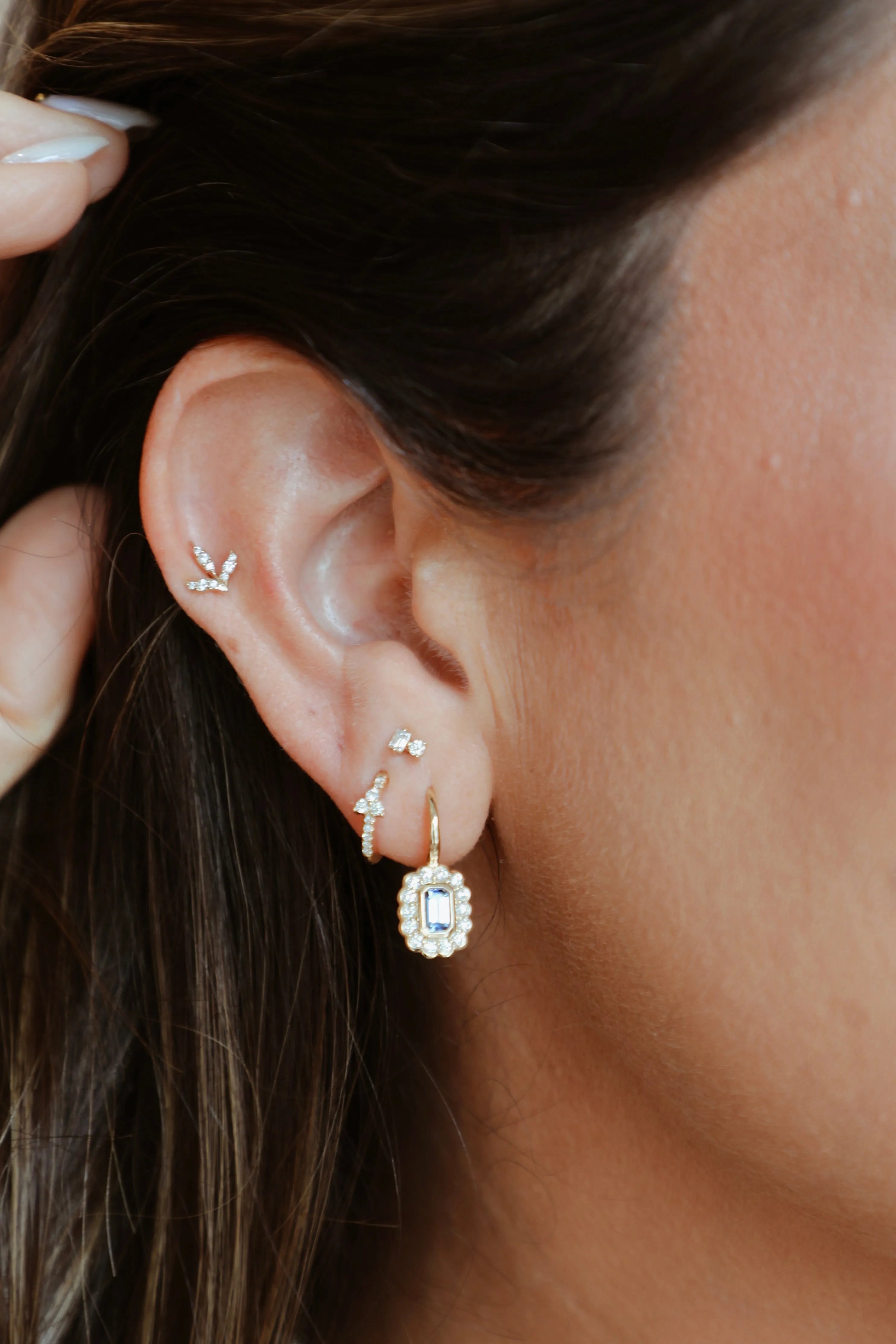 Mini Baguette & Round Diamond Studs (Flat Back Sold as Singles) — Earrings — Mama Bijoux fine jewelry