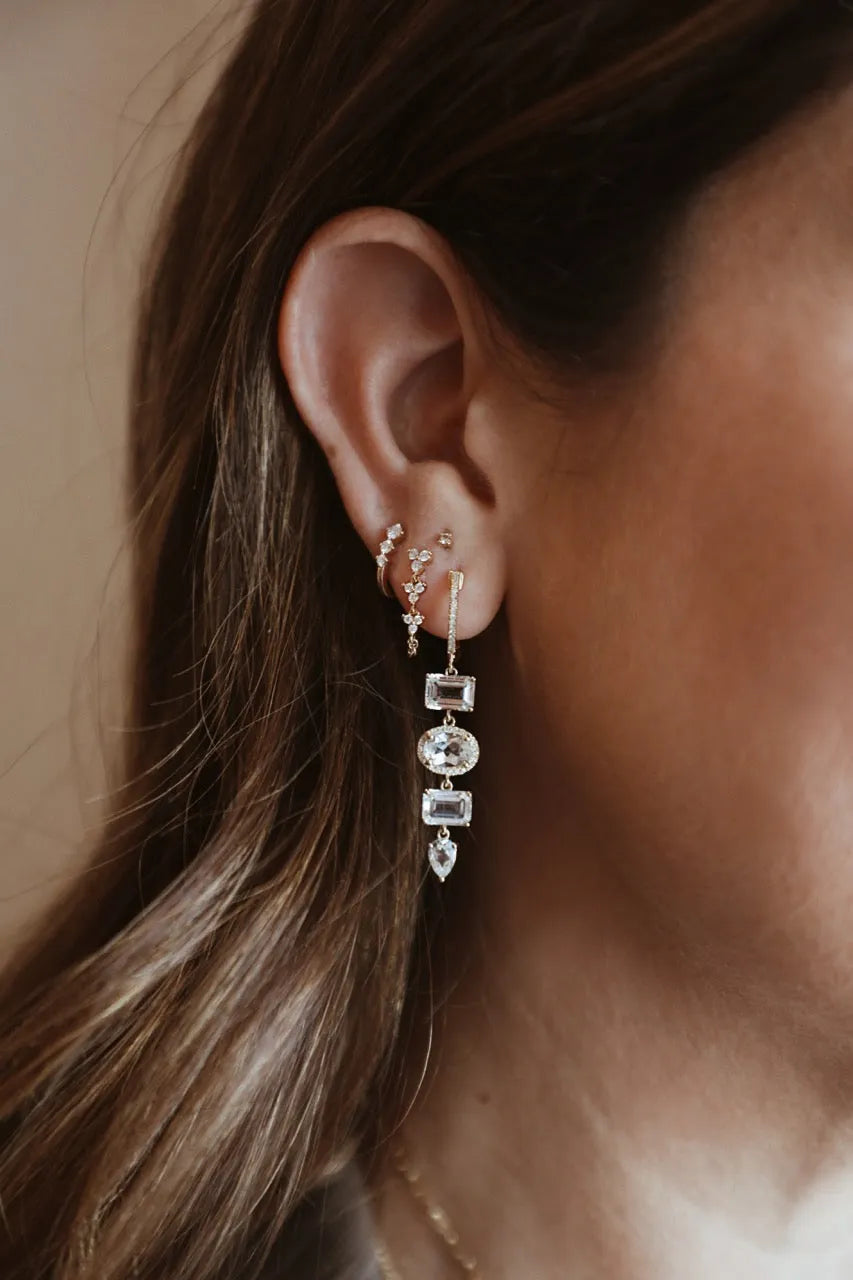 Mini Diamond Trio Drop Chain Stud — Earrings — Mama Bijoux fine jewelry