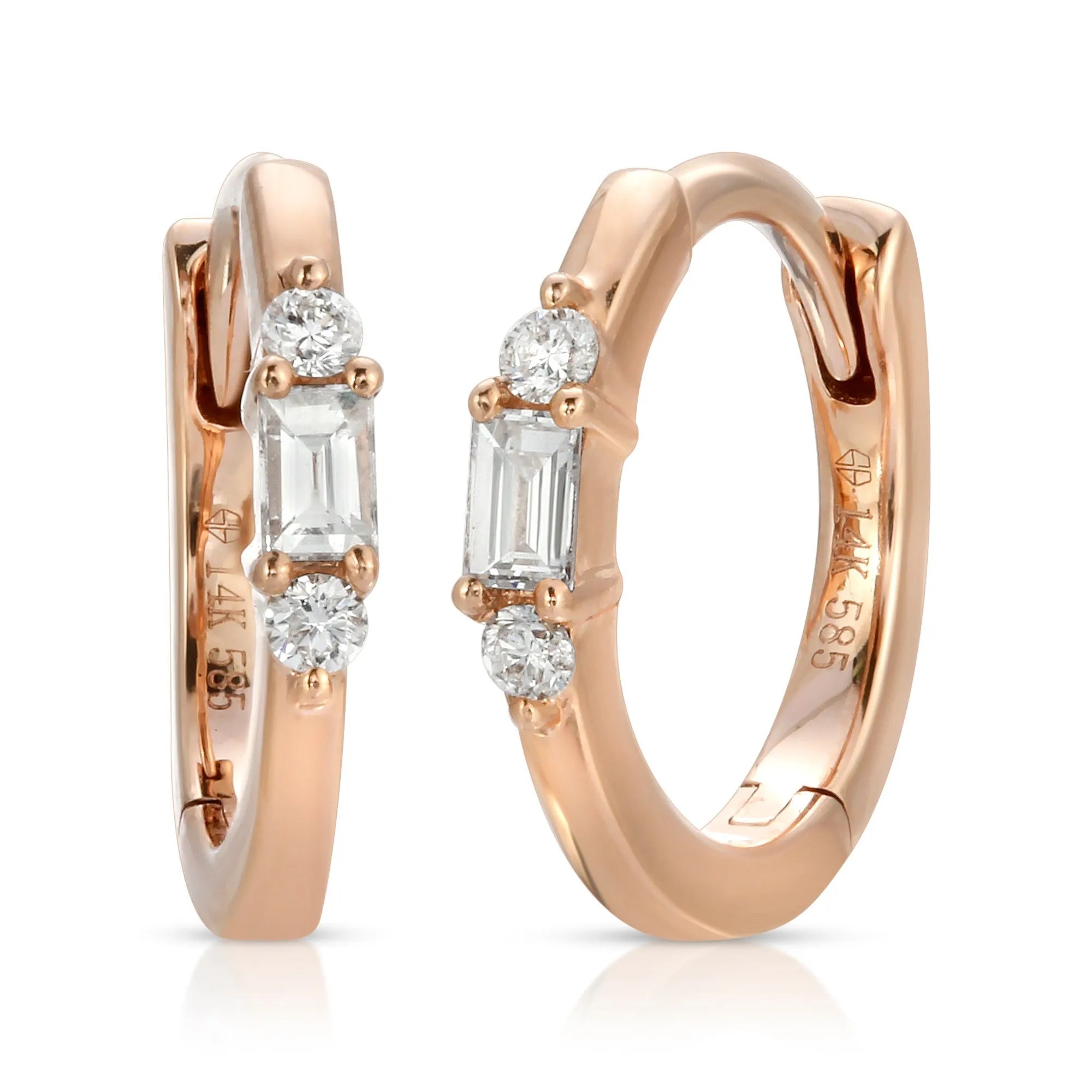 Mini Round Diamond & Baguette Huggies — Earrings — Mama Bijoux fine jewelry