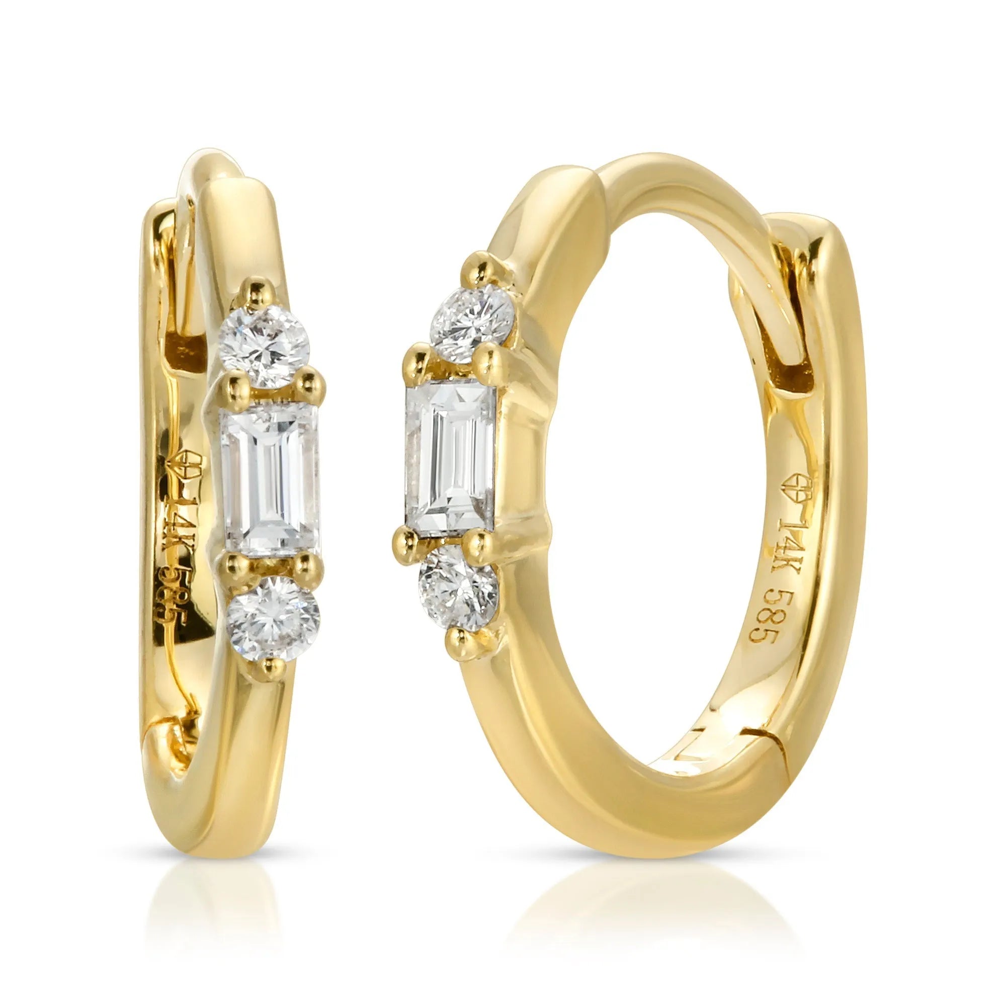 Mini Round Diamond & Baguette Huggies — Earrings — Mama Bijoux fine jewelry