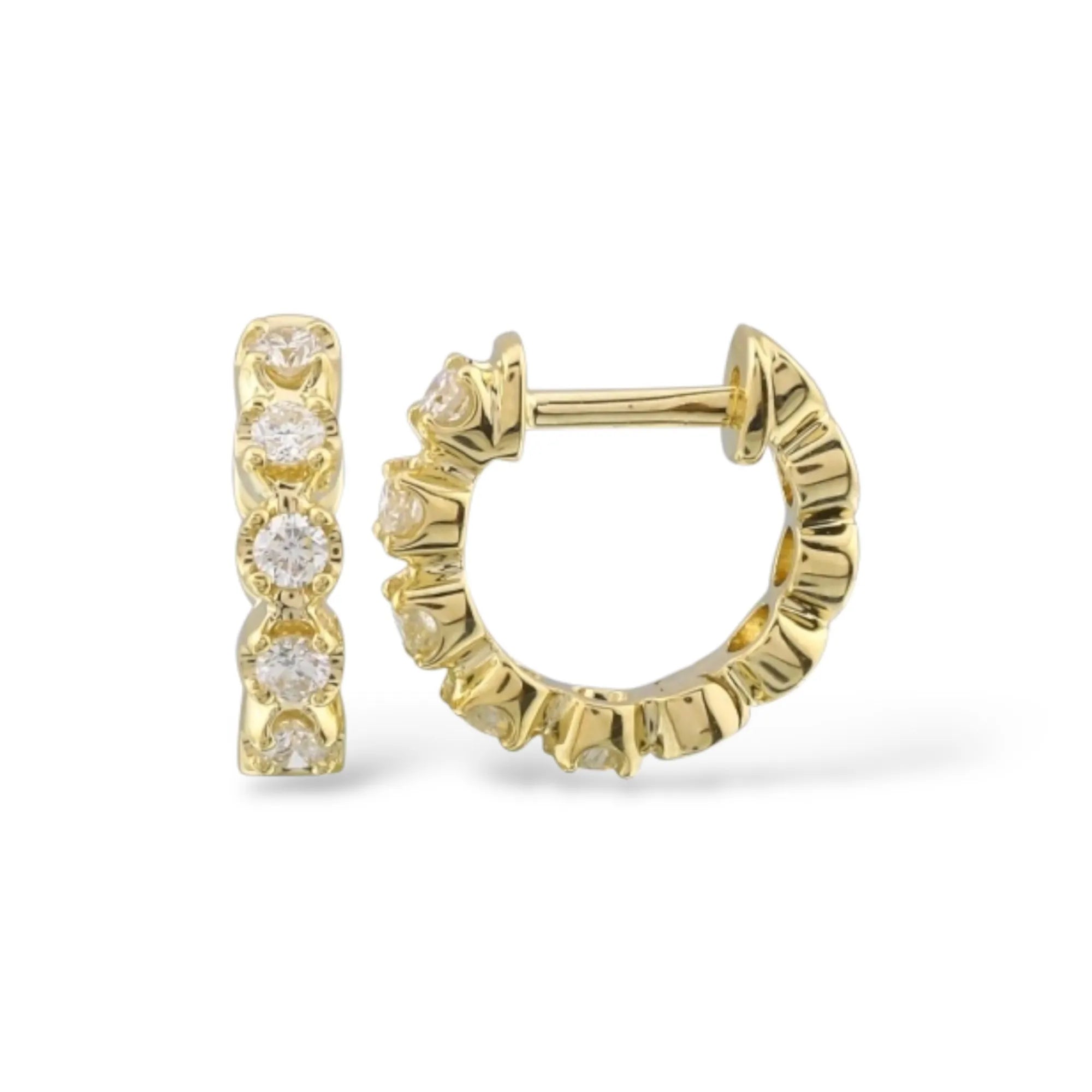 Mini Crown Diamond Huggie Earrings white background