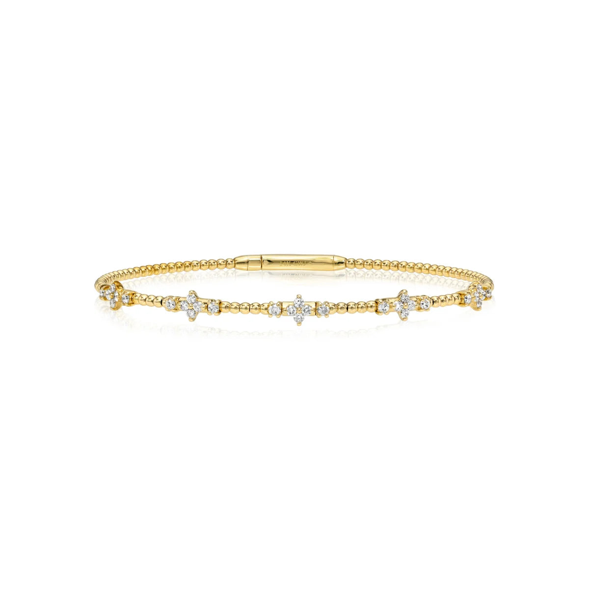 Mini Diamond Cluster & Gold Bead Flexible Bangle 14k yellow gold, natural diamonds, mama bijoux fine jewelry,