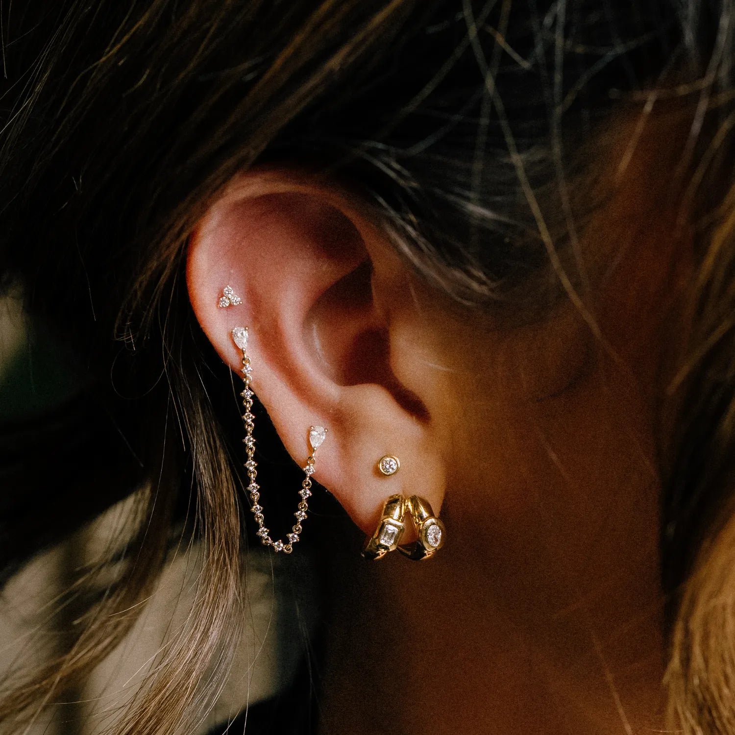 Mixed Shape Diamond Duo Huggies-Earrings-Mama Bijoux