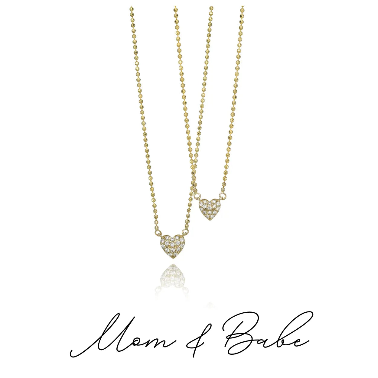 Mom Babe Matching Diamond Heart Necklace Set