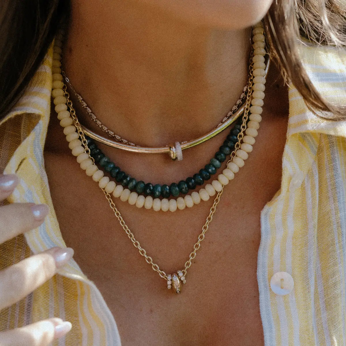 Natural Deep Blue Grandiderite Beaded Necklace Mama Bijoux Fine Jewelry 14k yellow gold