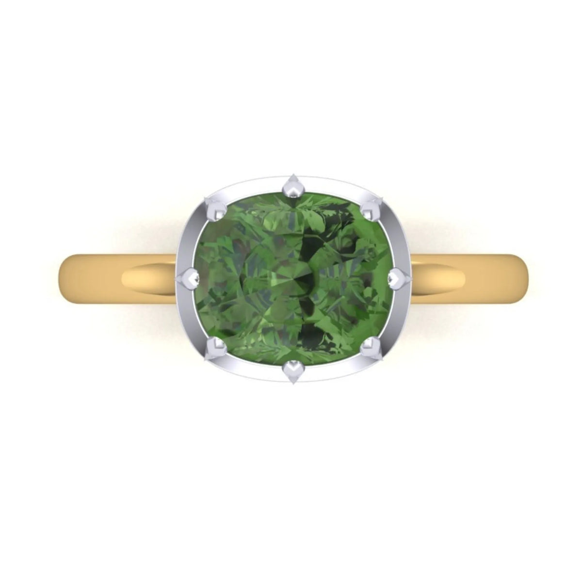 One of a kind natural green tourmaline Georgian set ring in 14k yellow gold, 2.48ct oval cut — Mama Bijoux fine jewelry