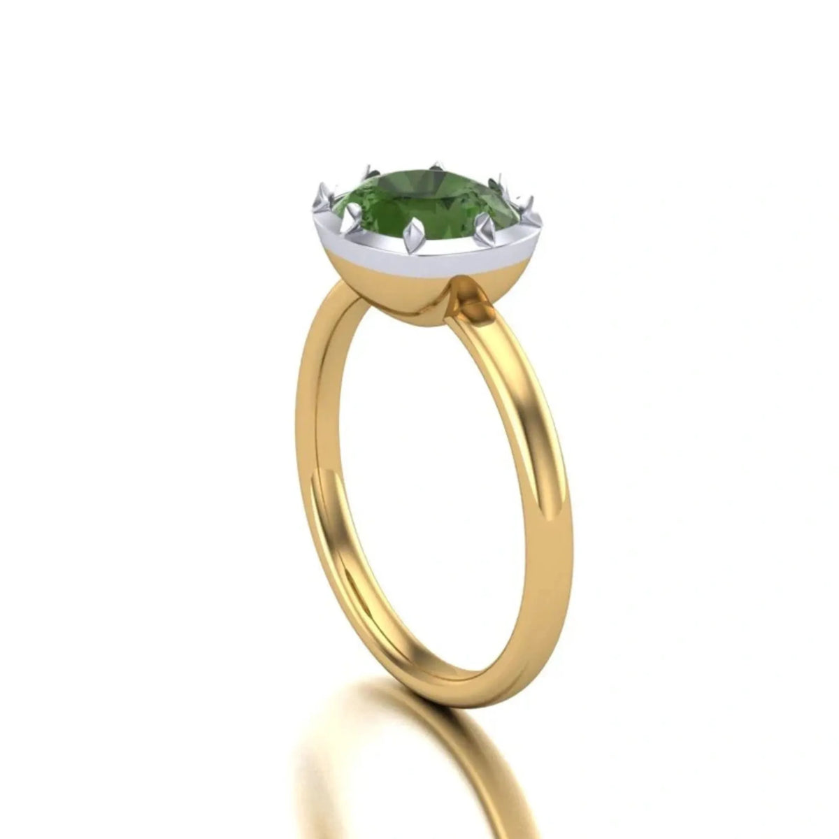 Green tourmaline 14k yellow gold ring with handcrafted Georgian prong setting, one of a kind fine jewelry — Mama Bijoux Costa Mesa