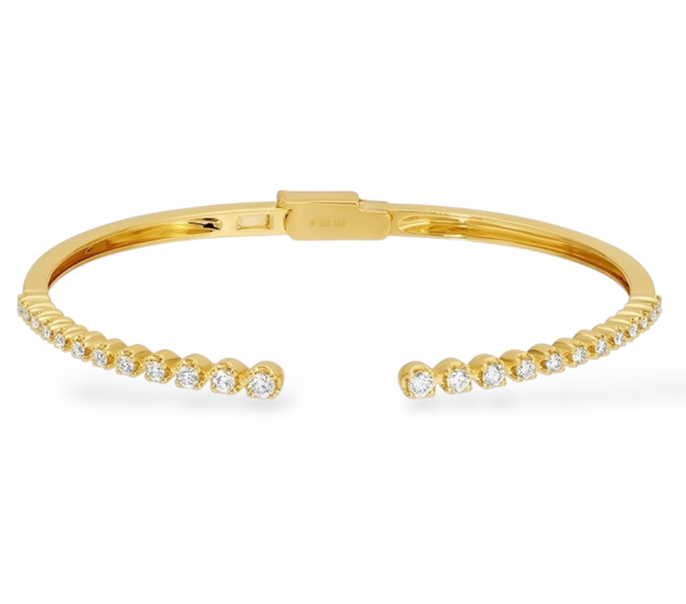 Open bangle with crown set diamonds Mama Bijoux Fine Jewelry 14k Yellow Gold